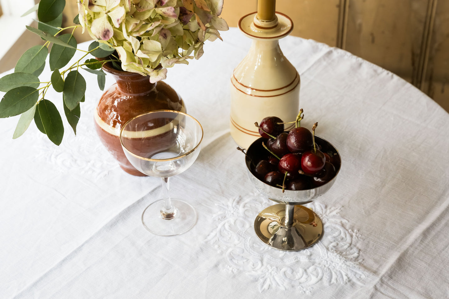 The Margot Hand-Embroidered White Linen Tablecloth