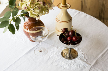 The Margot Hand-Embroidered White Linen Tablecloth